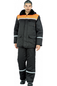 Куртка мужская «Метелица» утеплённая (черный с оранжевой отделкой)