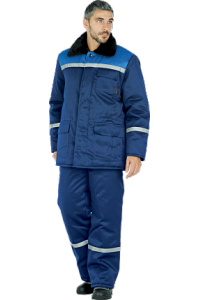 Куртка мужская «Метелица» утеплённая (тёмно-синий с васильковой отделкой)