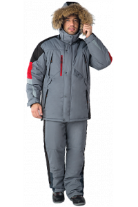 Куртка мужская «Хай-тек» утеплённая (серая с черными и красными вставками)