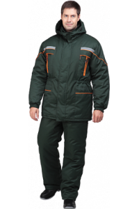 Куртка мужская «Ландшафт» утеплённая (тёмно-зелёный с оранжевой отделкой)