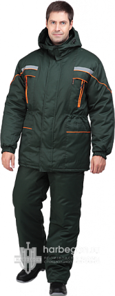 Куртка мужская «Ландшафт» утеплённая (тёмно-зелёный с оранжевой отделкой)