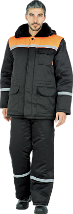Куртка мужская «Метелица» утеплённая (черный с оранжевой отделкой)