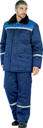 Куртка мужская «Метелица» утеплённая (тёмно-синий с васильковой отделкой)