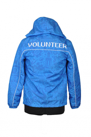 Куртка мужская – Куртка мужская голубого цвета для волонтеров ЧМ-2018 (вид сзади)