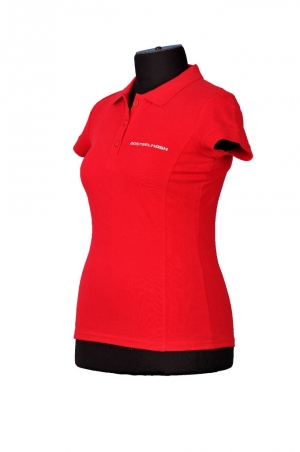 Рубашка-поло женская – Рубашка-поло хлопковая женская красного цвета для сотрудниц «Ростсельмаш»